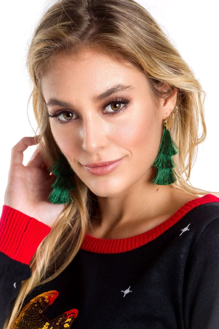 Tipsy Elves Women Christmas Tree Tassel Earrings