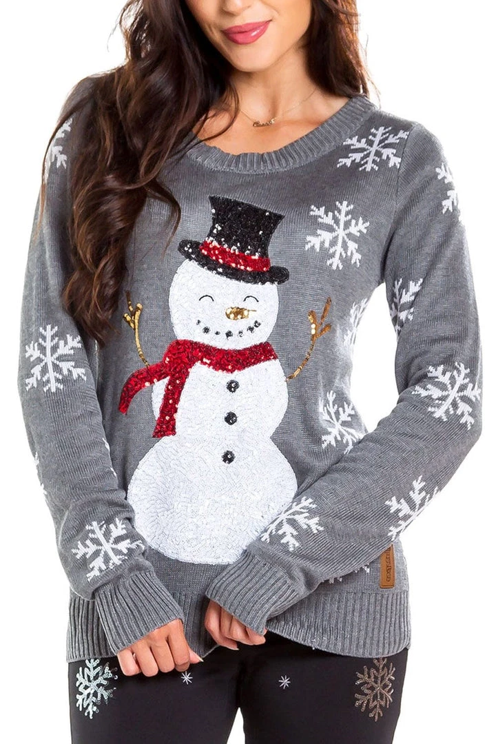 Tipsy Elves Women's Sequined Snow Day Ugly Christmas Sweater