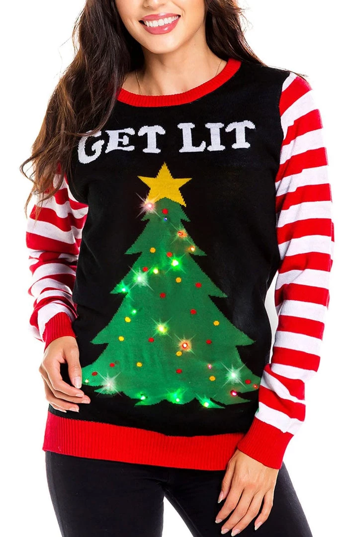 Tipsy Elves Women's Get Lit Light Up Ugly Christmas Sweater