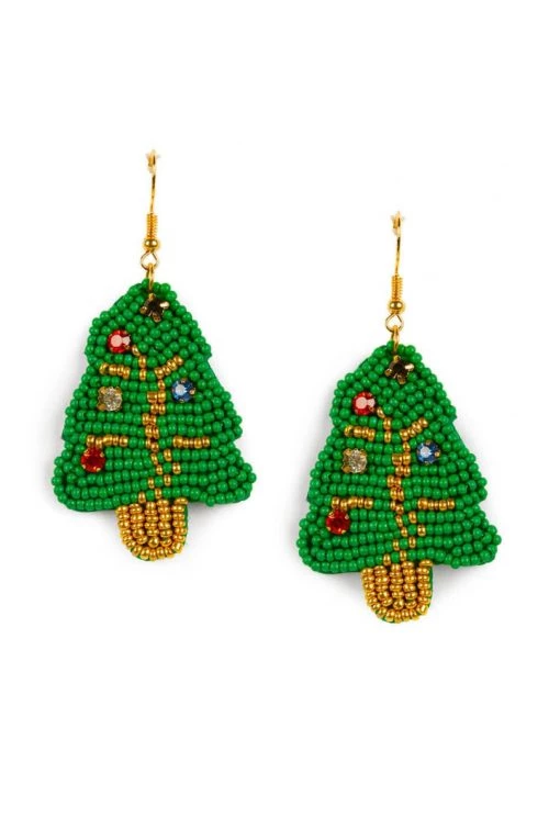 Tipsy Elves Women Beaded Christmas Tree Earrings