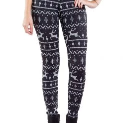Tipsy Elves Women Black Reindeer Leggings