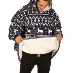 Tipsy Elves Blue Reindeer Blanket Hoodie