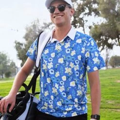 Tipsy Elves Men's Blue Botanics Golf Polo