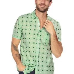 Tipsy Elves Men's Mint Clover Button Down Shirt