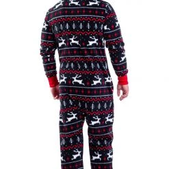 Tipsy Elves Men's Black And Red Fair Isle Jumpsuit