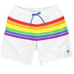 Tipsy Elves White Rainbow Stretch Swim Trunks - Men's Cut