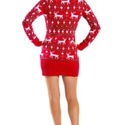 Tipsy Elves Women's Red Reindeer Sweater Dress