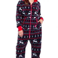 Tipsy Elves Women's Black And Red Fair Isle Plus Size Jumpsuit