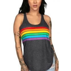 Tipsy Elves Charcoal Rainbow All The Way Tank Top - Women's Cut