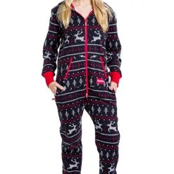 Tipsy Elves Women's Black And Red Fair Isle Jumpsuit