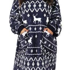 Tipsy Elves Blue Reindeer Blanket Hoodie