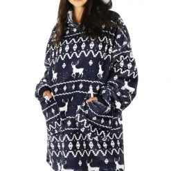 Tipsy Elves Blue Reindeer Blanket Hoodie