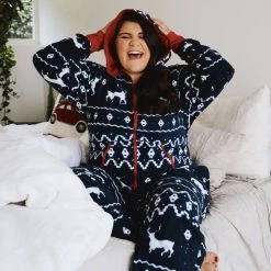Tipsy Elves Women's Blue Reindeer Plus Size Jumpsuit