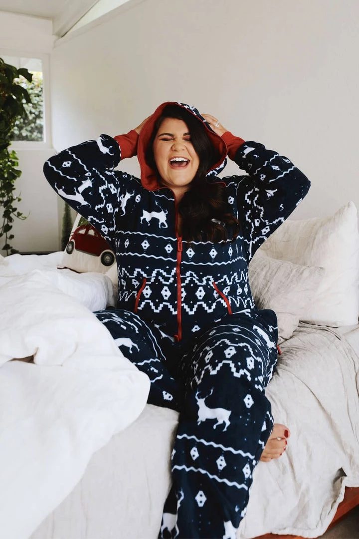 Tipsy Elves Women's Blue Reindeer Plus Size Jumpsuit