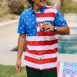 Tipsy Elves Patriotic Men's American Flag Button Down Shirt