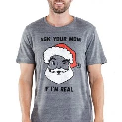 Tipsy Elves Men's Ask Your Mom If I'm Real Tee (Grey)