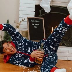 Tipsy Elves Men's Blue Reindeer Jumpsuit