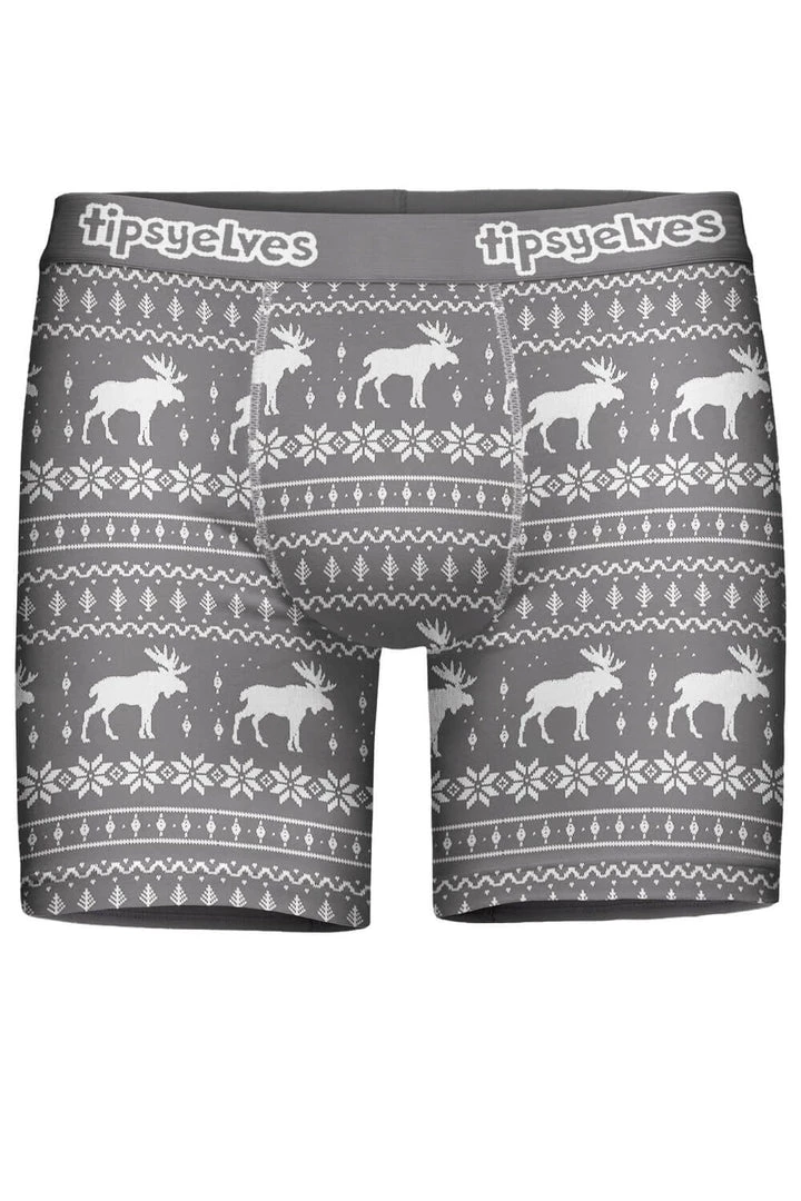 Tipsy Elves Men's Grey Moose Boxer Briefs