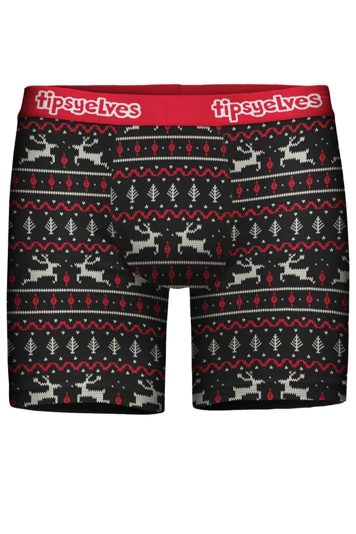 Tipsy Elves Men's Black And Red Fair Isle Boxer Briefs