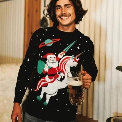 Tipsy Elves Men's Santa Unicorn Ugly Christmas Sweater