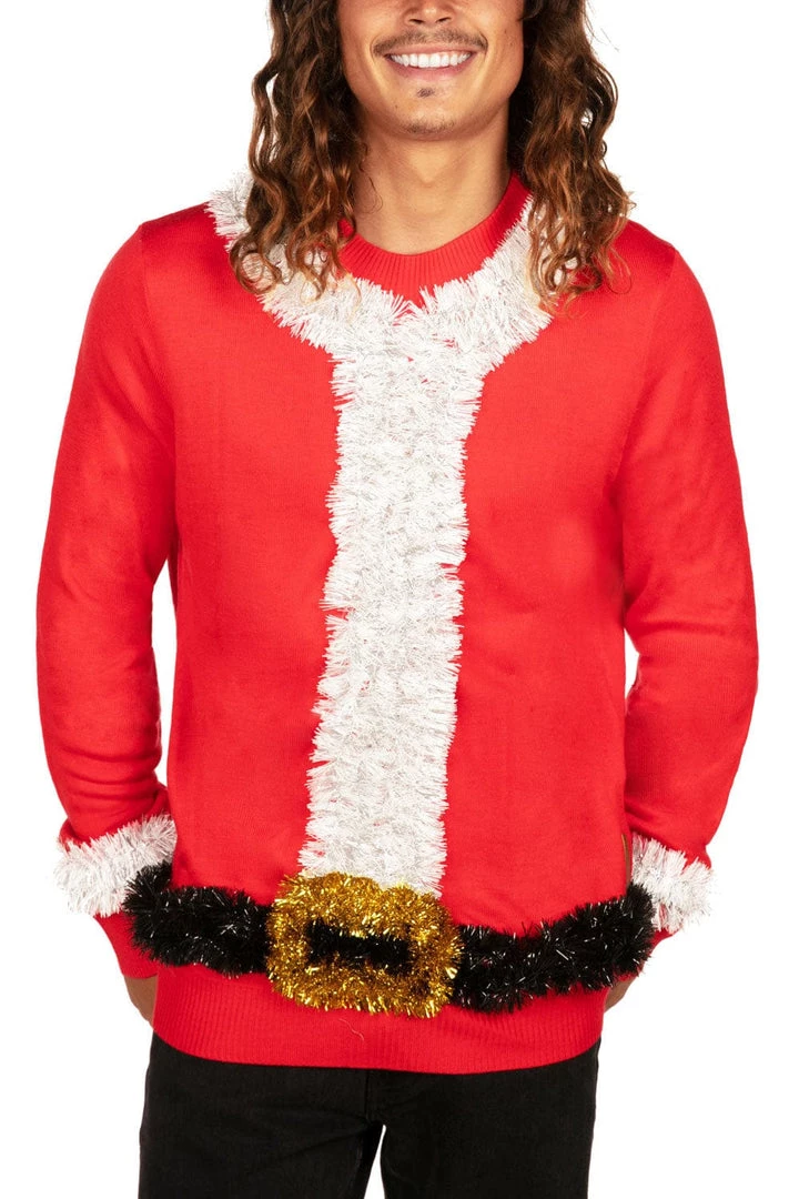 Tipsy Elves Men's Tinsel Santa Ugly Christmas Sweater