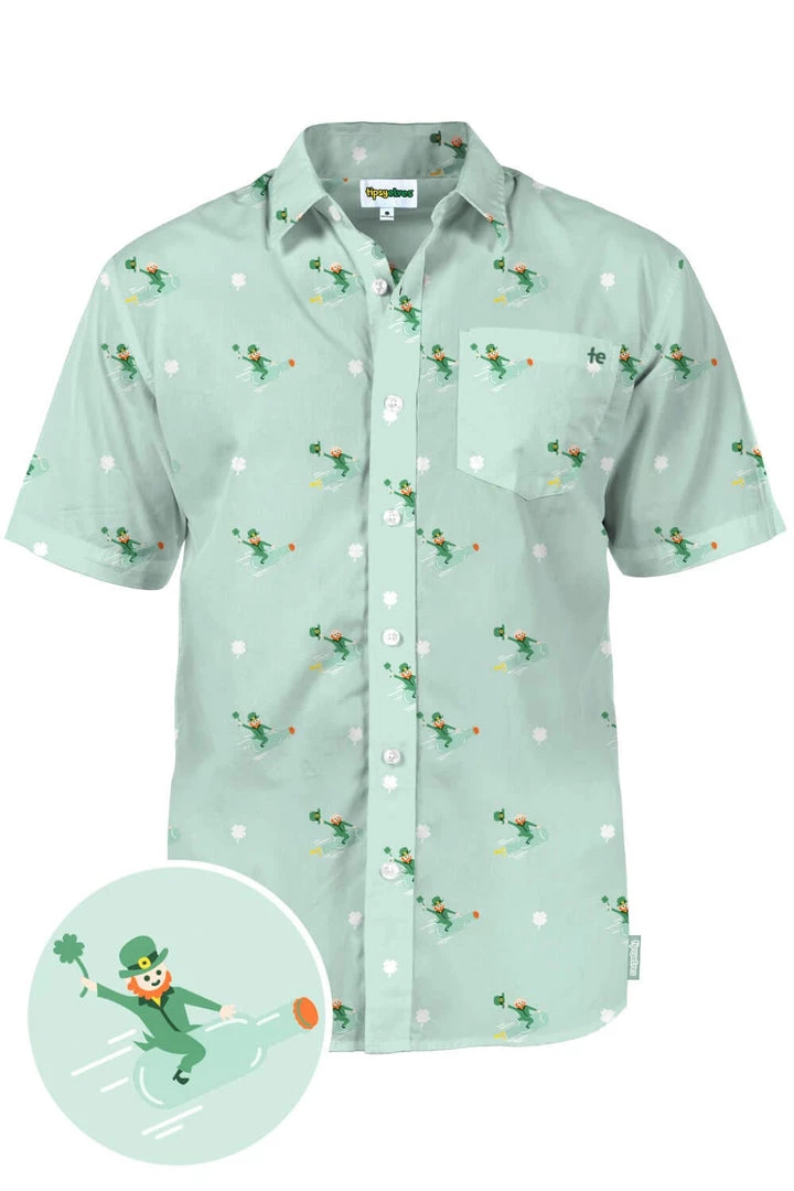 Tipsy Elves Men's Leprechaun Liftoff Button Down Shirt