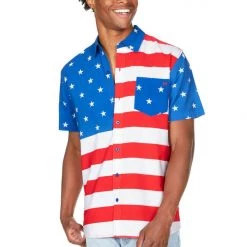 Tipsy Elves Patriotic Men's American Flag Button Down Shirt