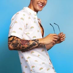 Tipsy Elves White Rainbow Button Down Shirt - Men's Cut