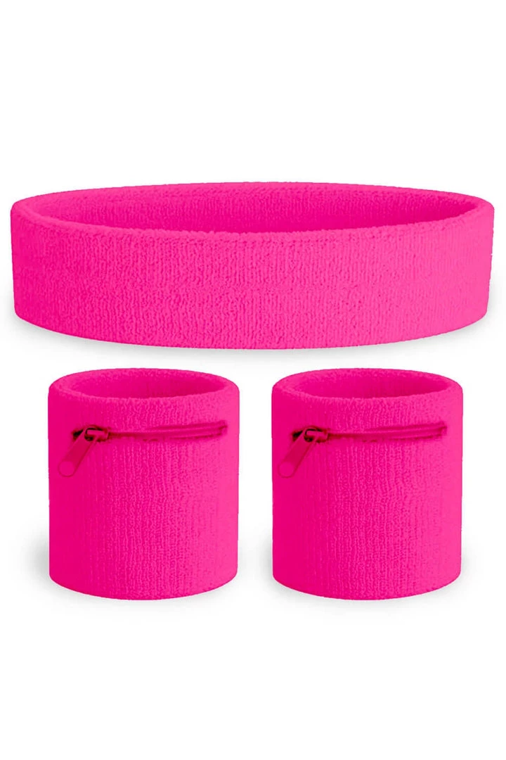 Tipsy Elves Summer Neon Pink Zippered Sweatband Set