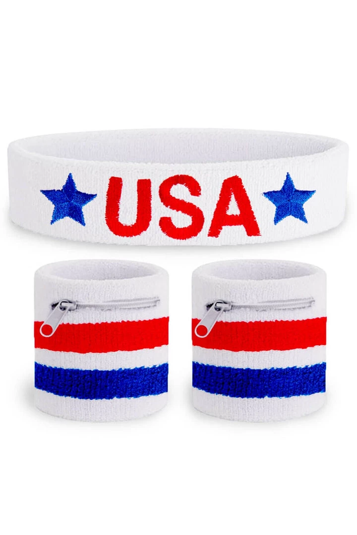 Tipsy Elves Stars And Sweat Zippered Sweatband Set Patriotic