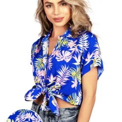 Tipsy Elves Women's Blue Lagoon Hawaiian Shirt Spring