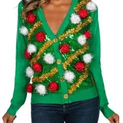 Tipsy Elves Women's Pom Party Ugly Christmas Cardigan