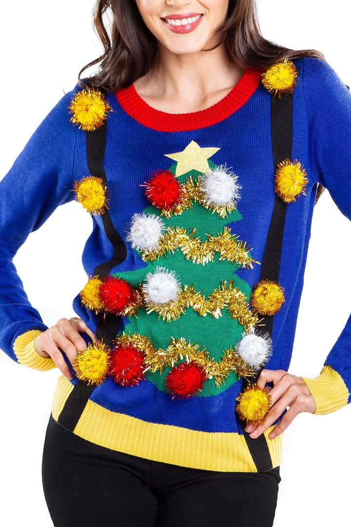 Tipsy Elves Women's Ugly Christmas Tree Sweater With Suspenders