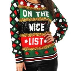 Tipsy Elves Women's Naughty Or Nice Reversible Sequin Ugly Christmas Sweater