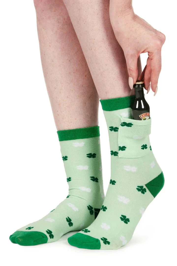Tipsy Elves Women's Shamrock Savvy Socks With Pocket