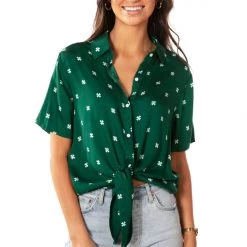 Tipsy Elves Women's Simple Clover Tie-Front Shirt