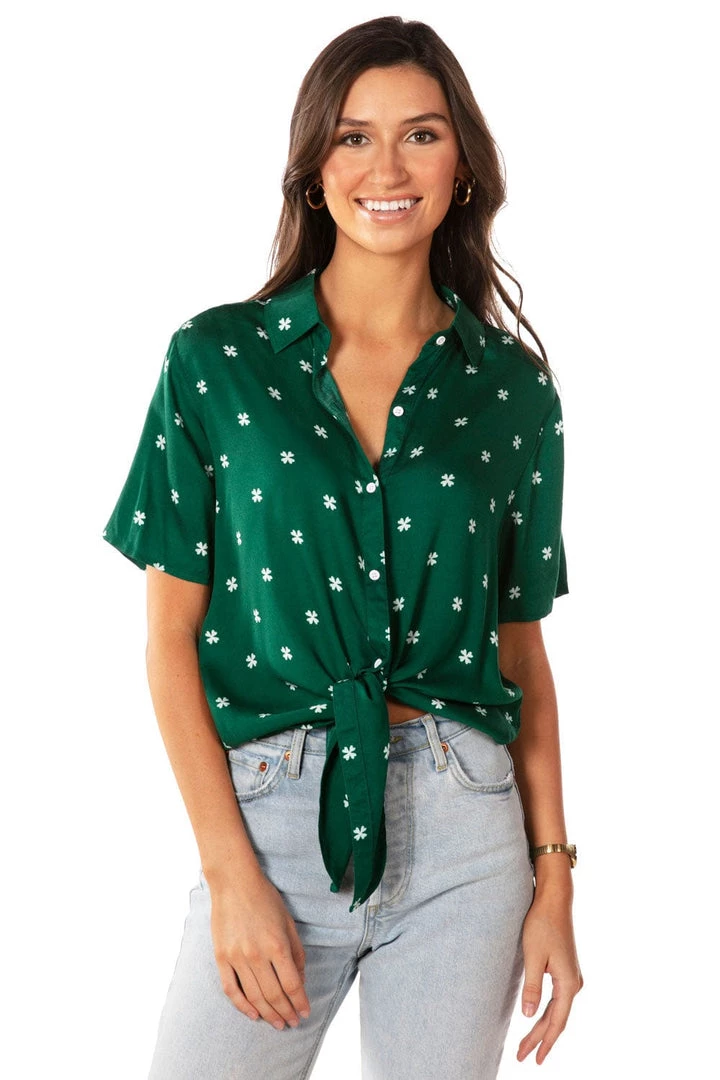 Tipsy Elves Women's Simple Clover Tie-Front Shirt