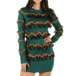 Tipsy Elves Tinsel Tree Christmas Sweater Dress